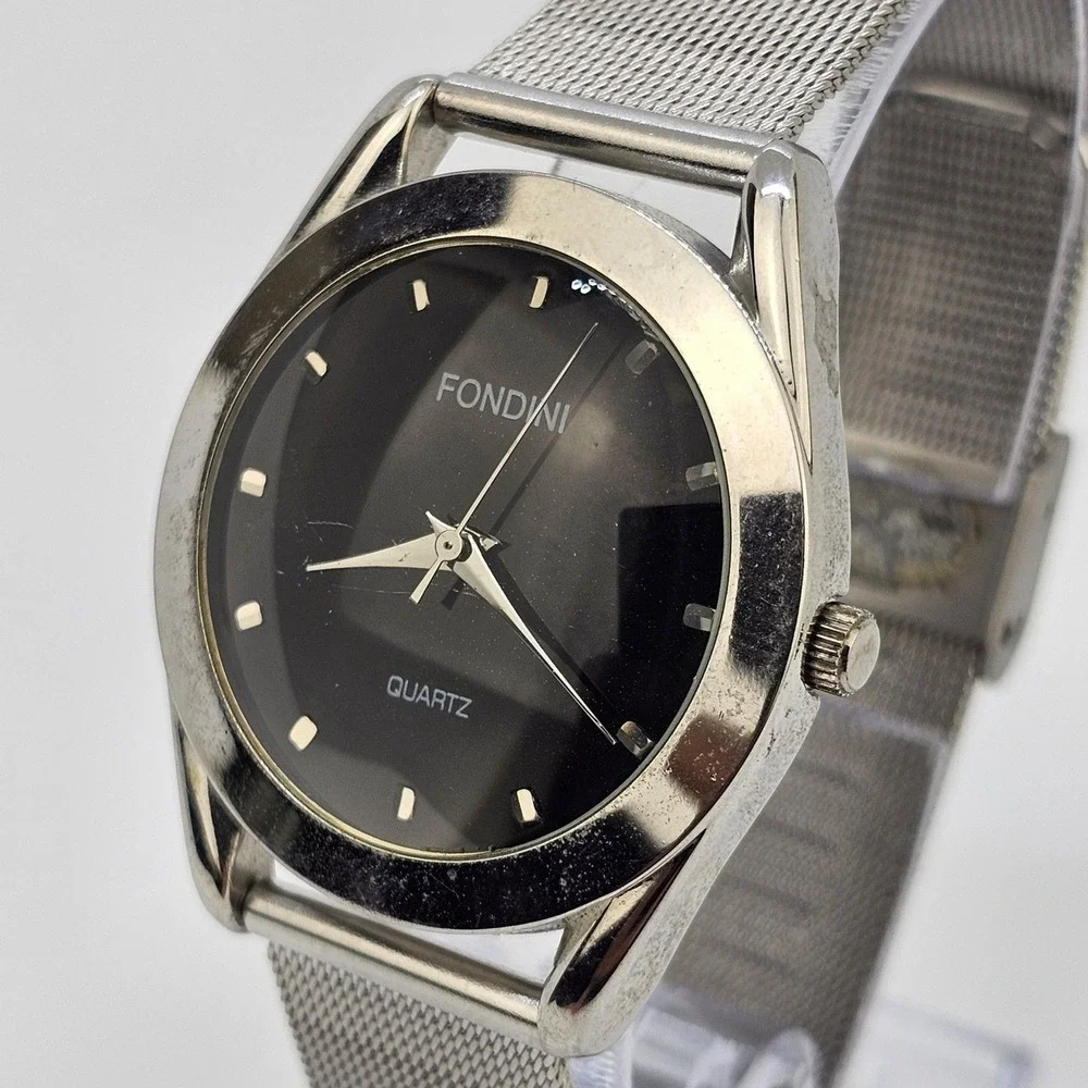 VTG Fondini Men's Watch 36MM Black Dial‎ Gray Mesh Bands New Battery